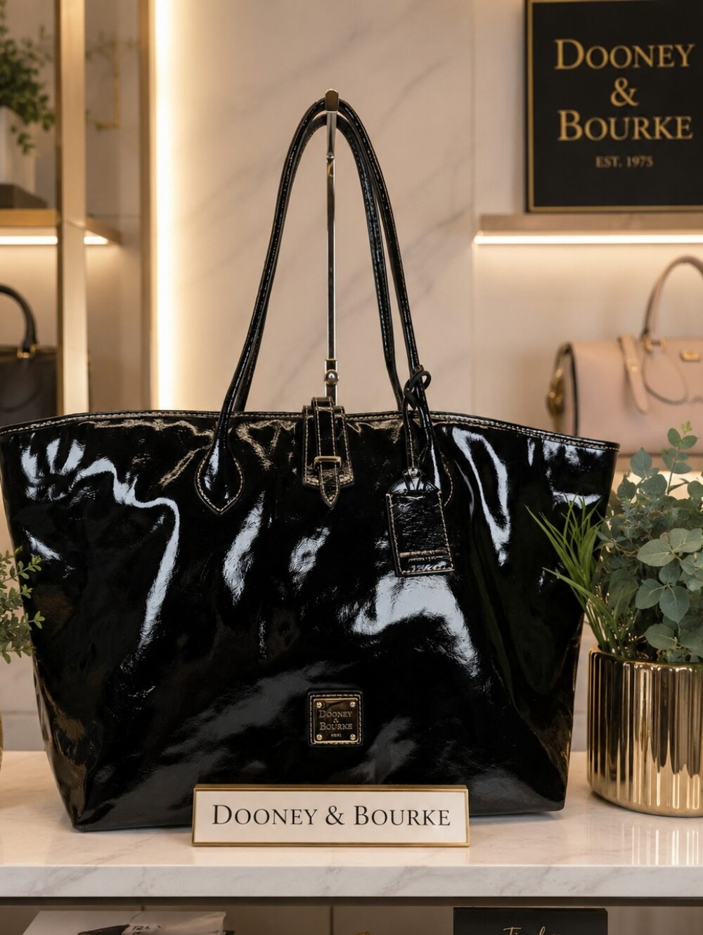 Dooney & Bourke Black Patent Leather Tote Xlarge Shoulder Work Laptop Bag